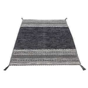 Tapis tissé plat Kelim Azizi Coton - Noir - 120 x 170 cm