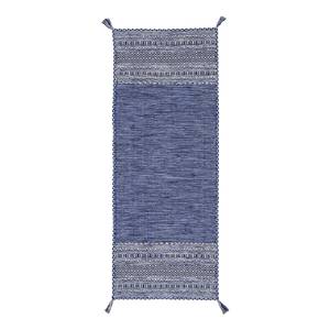 Loper Kelim Azizi katoen - Blauw - 80 x 400 cm