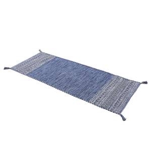 Tapis de couloir Kelim Azizi Coton - Bleu - 80 x 400 cm