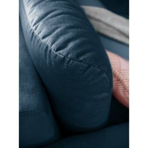 Canapé d’angle Tatan Microfibre Faria: Bleu marine - Méridienne courte à droite (vue de face) - Sans repose-pieds