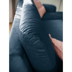 Canapé d’angle Tatan Microfibre Faria: Bleu marine - Méridienne courte à droite (vue de face) - Sans repose-pieds