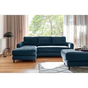 Hoekbank Tatan Microvezel Faria: Marineblauw - Longchair vooraanzicht links - Zonder hocker