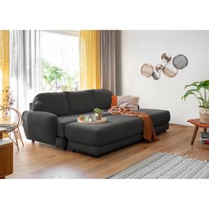 Ecksofa Tandil Webstoff Dolly: Schwarz - Longchair davorstehend rechts - Mit Hocker