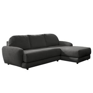 Ecksofa Tandil Webstoff Dolly: Schwarz - Longchair davorstehend rechts - Mit Hocker