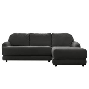 Ecksofa Tandil Webstoff Dolly: Schwarz - Longchair davorstehend rechts - Mit Hocker