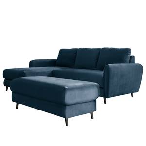 Ecksofa Tatan Microfaser Faria: Marineblau - Longchair davorstehend links - Mit Hocker