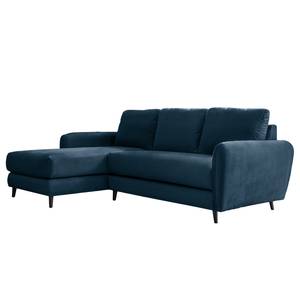 Ecksofa Tatan Microfaser Faria: Marineblau - Longchair davorstehend links - Mit Hocker