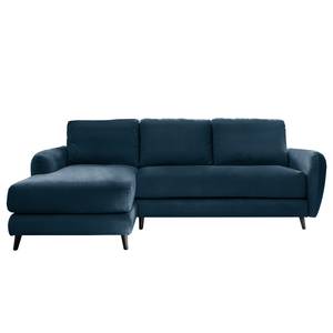 Ecksofa Tatan Microfaser Faria: Marineblau - Longchair davorstehend links - Mit Hocker