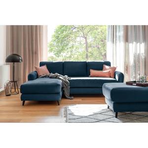 Ecksofa Tatan Microfaser Faria: Marineblau - Longchair davorstehend links - Mit Hocker