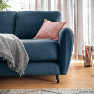 Ecksofa Tatan Microfaser Faria: Marineblau - Longchair davorstehend links - Mit Hocker