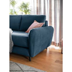 Ecksofa Tatan Microfaser Faria: Marineblau - Longchair davorstehend links - Mit Hocker