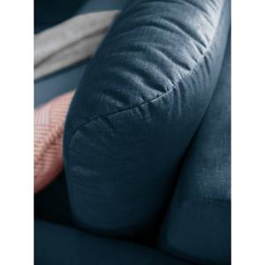 Ecksofa Tatan Microfaser Faria: Marineblau - Longchair davorstehend links - Mit Hocker