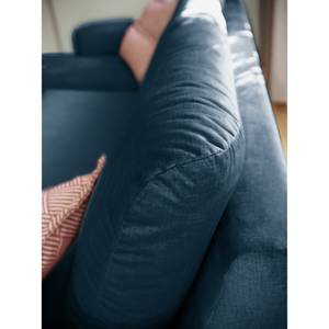 Ecksofa Tatan Microfaser Faria: Marineblau - Longchair davorstehend links - Mit Hocker