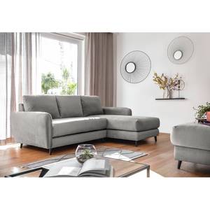 Ecksofa Tatan Microfaser Faria: Grau - Longchair davorstehend rechts - Mit Hocker