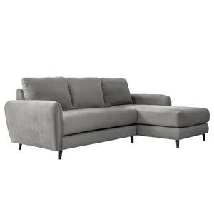 Ecksofa Tatan Microfaser Faria: Grau - Longchair davorstehend rechts - Mit Hocker