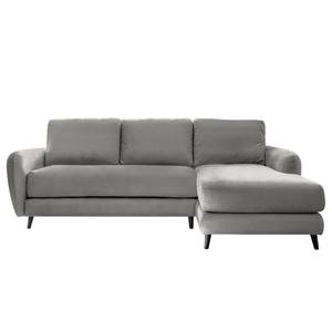 Ecksofa Tatan Microfaser Faria: Grau - Longchair davorstehend rechts - Mit Hocker