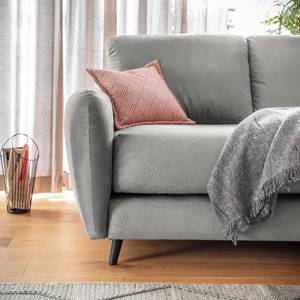 Ecksofa Tatan Microfaser Faria: Grau - Longchair davorstehend rechts - Mit Hocker