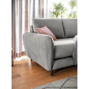 Ecksofa Tatan Microfaser Faria: Grau - Longchair davorstehend rechts - Mit Hocker