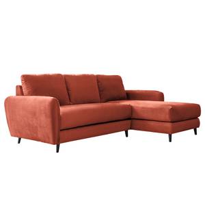 Ecksofa Tatan Microfaser Faria: Koralle - Longchair davorstehend rechts - Mit Hocker