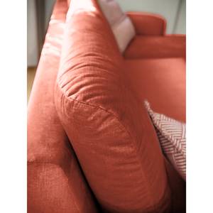 Canapé d’angle Tatan Microfibre Faria: Corail - Méridienne courte à droite (vue de face) - Avec repose-pieds