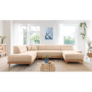 Wohnlandschaft Surribas Webstoff Lark: Beige - Longchair davorstehend rechts / Ottomane links