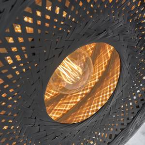 Plafondlamp Palawan massief bamboehout/ijzer - 1 lichtbron - Zwart - Diameter: 40 cm