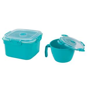 Boîtes alimentaires Basic (2 éléments) Turquoise - Matière plastique - 19 x 11 x 19 cm