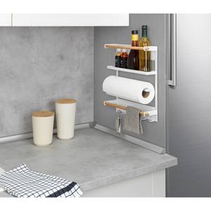 Küchenregal Magna Edelstahl / Bambus - Silber matt / Braun - Weiß