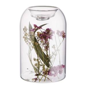 Waxinelichthouder FLOWER MARKET glas/droogbloemen - transparant - Hoogte: 12 cm