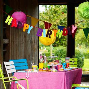 Girlande PARTY Happy Birthday Polyester - Mehrfarbig