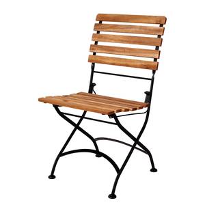 Table et chaises Parklife  (3 élém.) Partiellement en acacia massif / Fer - Noir