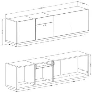 Tv-meubel Lahntal II hoogglans wit/gespleten eikenhouten look