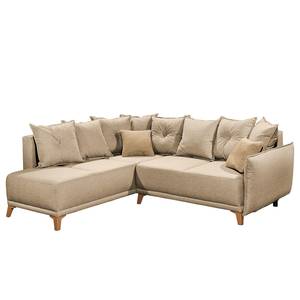 Ecksofa Rutherford II Webstoff Denga / Microfaser Laci: Beige / Ziernaht Beige - Ottomane beidseitig montierbar