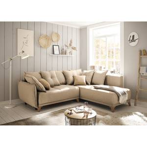 Ecksofa Rutherford II Webstoff Denga / Microfaser Laci: Beige / Ziernaht Beige - Ottomane beidseitig montierbar