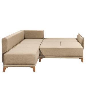 Ecksofa Rutherford II Webstoff Denga / Microfaser Laci: Beige / Ziernaht Beige - Ottomane beidseitig montierbar