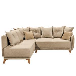 Ecksofa Rutherford II Webstoff Denga / Microfaser Laci: Beige / Ziernaht Beige - Ottomane beidseitig montierbar