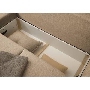 Ecksofa Rutherford II Webstoff Denga / Microfaser Laci: Beige / Ziernaht Beige - Ottomane beidseitig montierbar