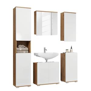 Salle de bain Ciara II (5 éléments) Blanc brillant / Imitation chêne artisan