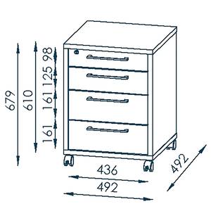 Rollcontainer Homebase Hochglanz Weiß / Eiche Dekor