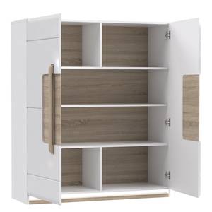 Credenza Toscana I Illuminazione inclusa - Bianco lucido / Effetto rovere Sonoma