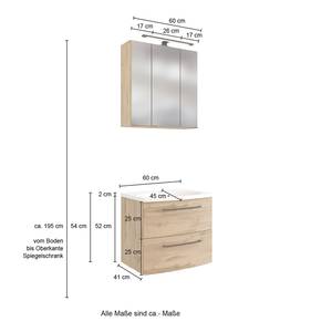 Badezimmerset Swinton II (3-teilig) Inklusive Beleuchtung - Wotaneiche Dekor - Breite: 90 cm