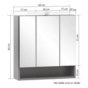 Spiegelkast Stubach inclusief verlichting - Grafiet - Breedte: 60 cm