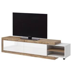 Tv-meubel Shipley hoogglans wit/eikenhouten look