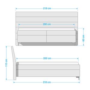 Lit boxspring Soft Lines Box Tissu TBO : 9 anthrazite - 200 x 200cm - Matelas double D2/D3