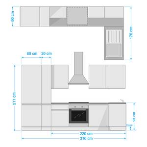 Cucina angolare Tarsus II Effetto cemento scuro - Larghezza: 310 cm - Senza utensili di cucina