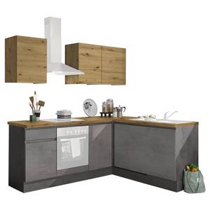 Cucina angolare Tarsus I Effetto cemento scuro - Larghezza: 220 cm - Senza utensili di cucina