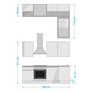 Cucina angolare Tarsus I Effetto cemento scuro - Larghezza: 220 cm - Senza utensili di cucina
