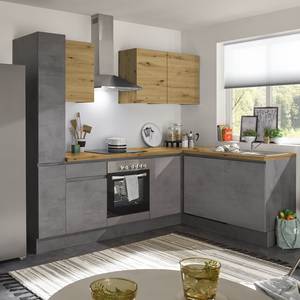 Cucina angolare Tarsus I Effetto cemento scuro - Larghezza: 250 cm - Senza utensili di cucina