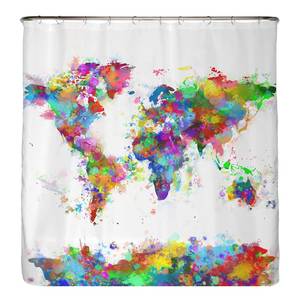 Gerecycleerd douchegordijn Wereldkaart polyester - meerdere kleuren - 180 x 180 cm