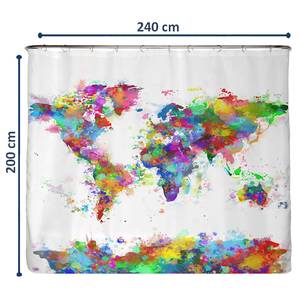 Gerecycleerd douchegordijn Wereldkaart polyester - meerdere kleuren - 240 x 200 cm